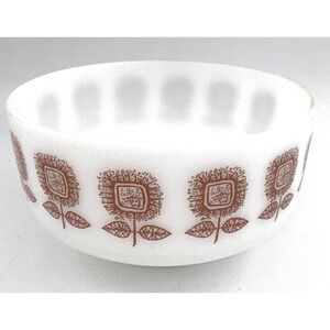 Bowl Federal Glass Co. Heat Proof 2 QT Milk Glass Brown Sunflower 8"x4.5" VTG